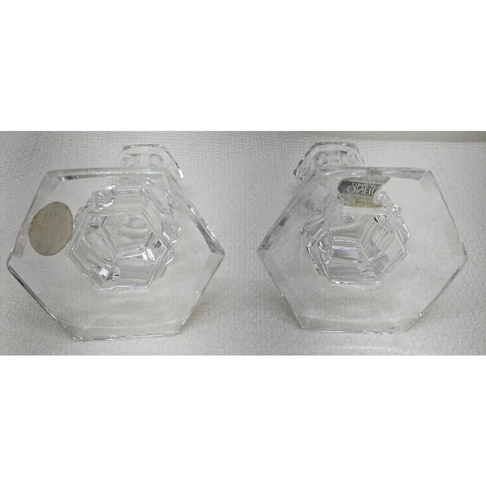 Vintage Rare Oneida Lead Crystal Set 2 Candlesticks Candle Holders - Picture 8 of 12